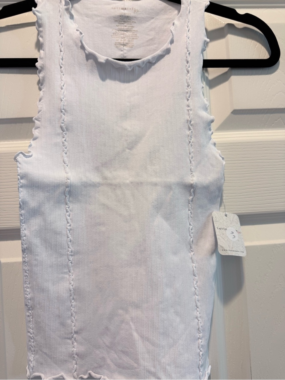 Free People White Ribbed Lettuce-Edge Tank
